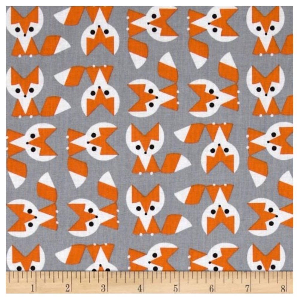 Cloud 9 Picture Pie Organic Cotton Fox Orange/Grey Fabric 2 Yards 44” Wide